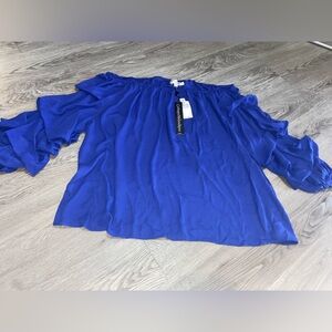 Catherine Malandrino Royal Blue Off The Shoulder Blouse With Roused Sleeves
